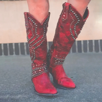 Women's Orthopaedic Knee-High Boots with Block Heel – Red