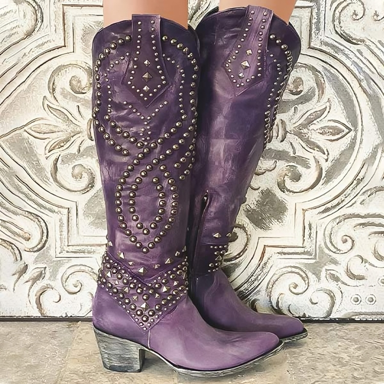 Women's Orthopaedic Knee-High Boots with Block Heel – Purple