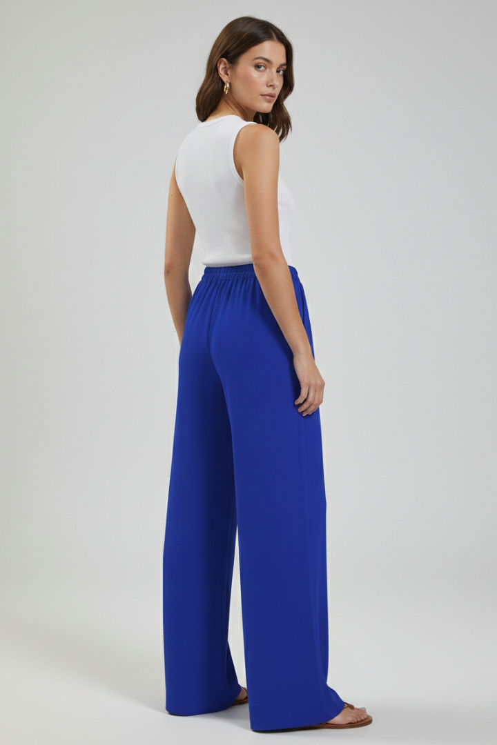 Women's Palazzo Trousers with Drawstring Waist & Side Pockets