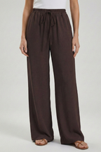 Women's Palazzo Trousers with Drawstring Waist & Side Pockets – Dark Brown