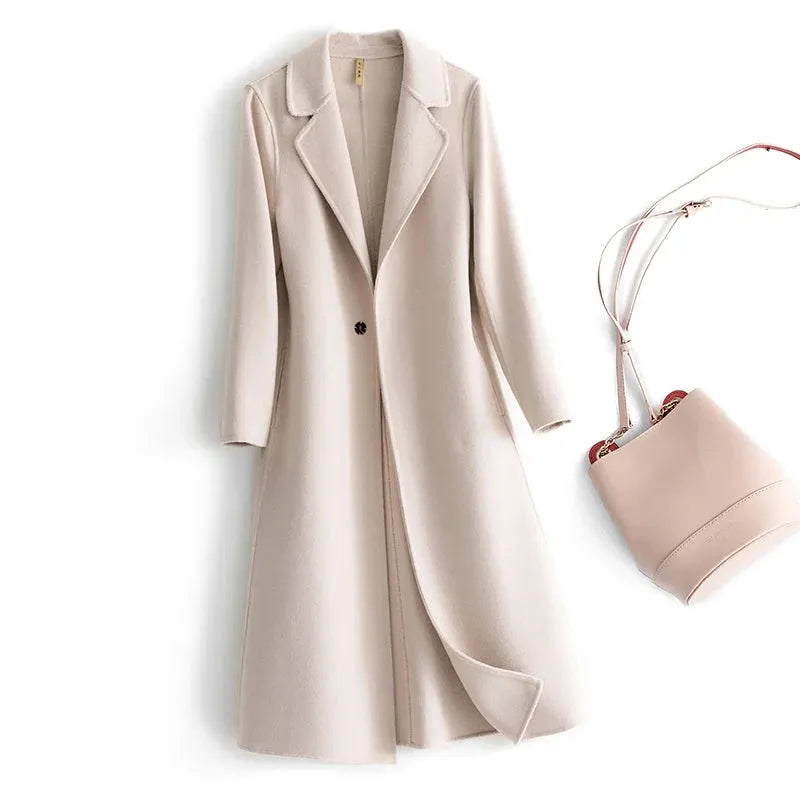 Women's Reversible Wool Coat – Single-Button Winter Coat – Ivory