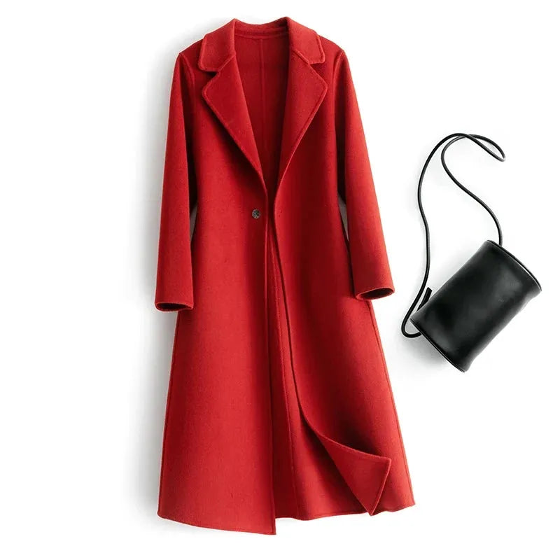 Women's Reversible Wool Coat – Single-Button Winter Coat – French Red