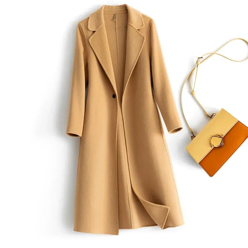 Women's Reversible Wool Coat – Single-Button Winter Coat – Camel