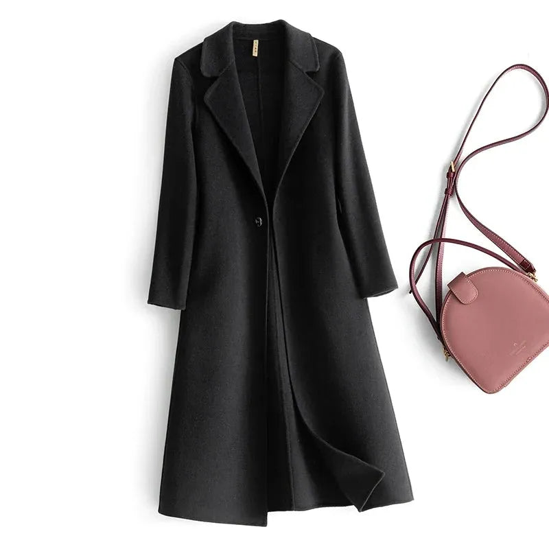 Women's Reversible Wool Coat – Single-Button Winter Coat – Black