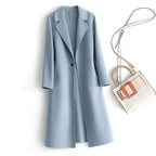 Women's Reversible Wool Coat – Single-Button Winter Coat – Blue Gray