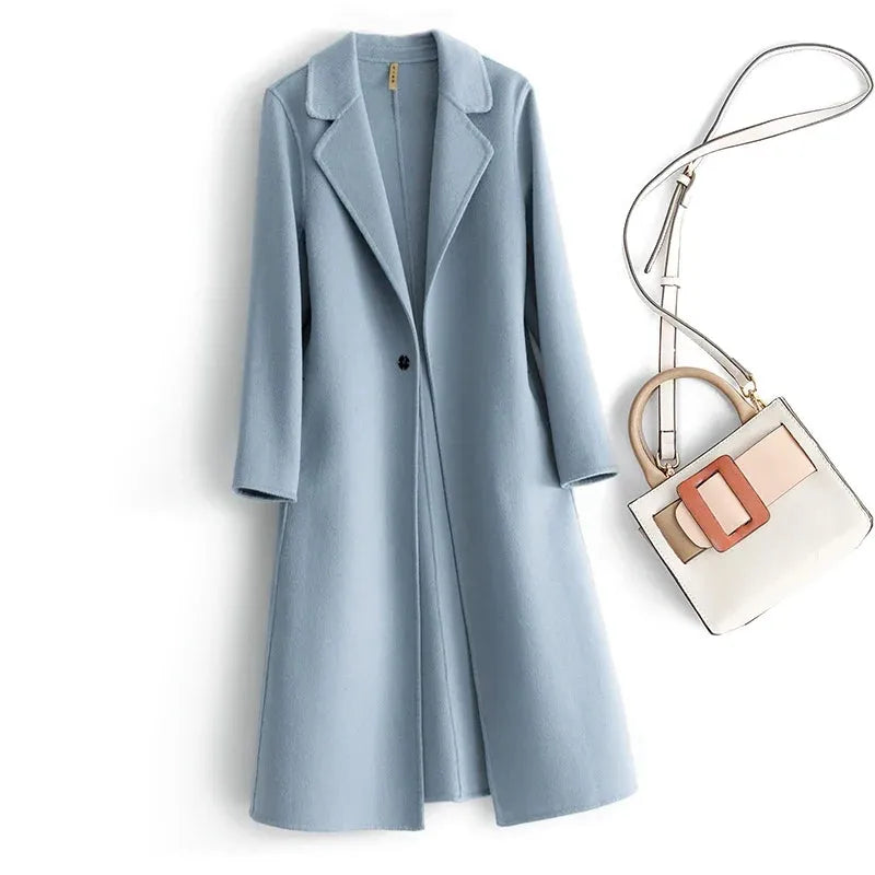 Women's Reversible Wool Coat – Single-Button Winter Coat – Blue Gray