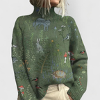 Women's Roll Neck Jumper – Relaxed Fit Knit – Green