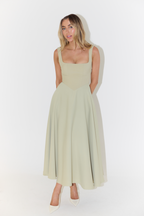 Women's Sleeveless Midi Dress in Square Neckline Design for Casual or Formal Occasions
