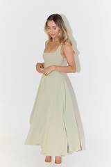 Women's Sleeveless Midi Dress in Square Neckline Design for Casual or Formal Occasions