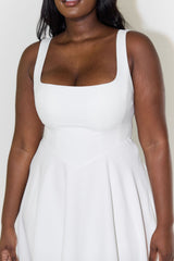 Women's Sleeveless Midi Dress in Square Neckline Design for Casual or Formal Occasions