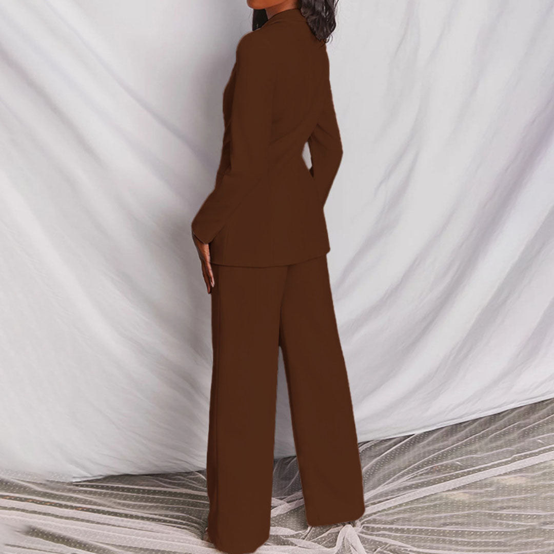 Women's Slim Fit Blazer and Trouser Set - Tailored Business Attire for Work