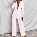 Women's Slim Fit Blazer and Trouser Set - Tailored Business Attire for Work
