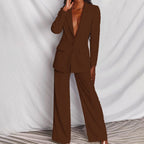 Women's Slim Fit Blazer and Trouser Set - Tailored Business Attire for Work