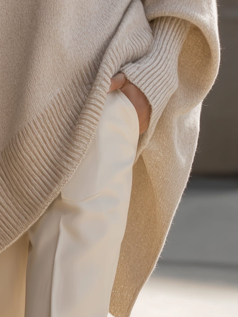 Women's Oversized Wool Jumper with Asymmetric Hem