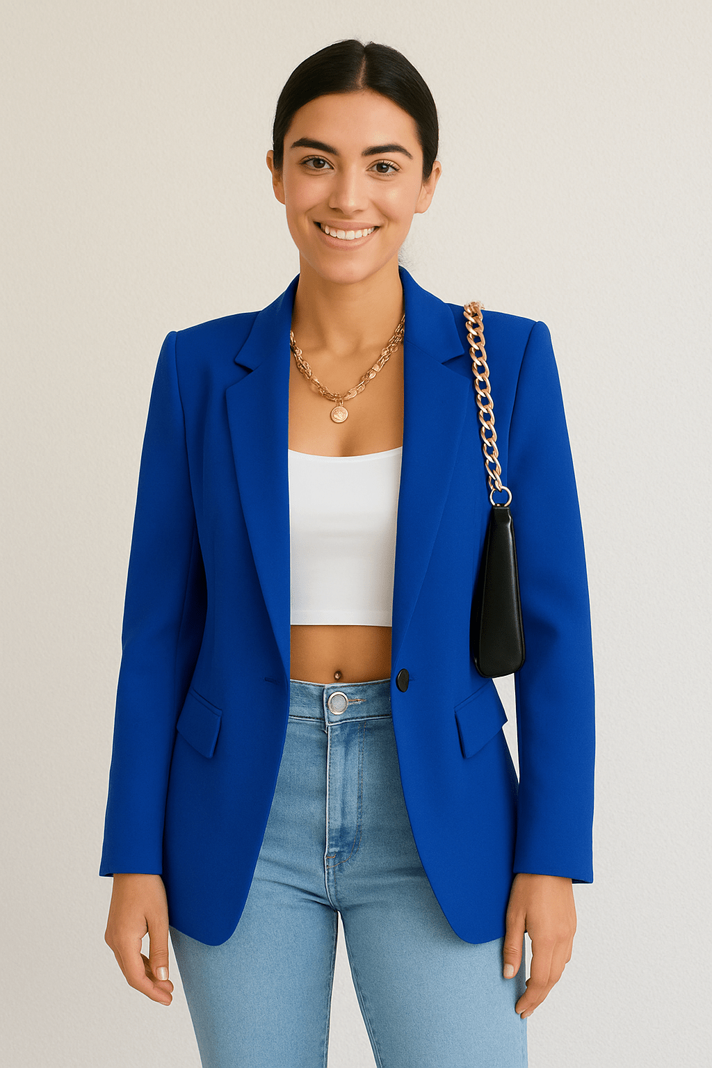 Women's Tailored Blazer Jacket - Stylish Polyester for Casual or Work Wear