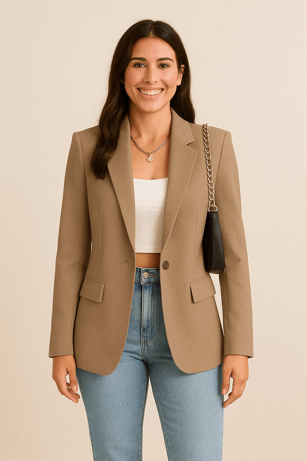 Women's Tailored Blazer Jacket - Stylish Polyester for Casual or Work Wear