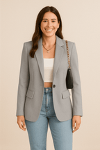 Women's Tailored Blazer Jacket - Stylish Polyester for Casual or Work Wear