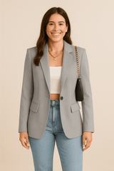 Women's Tailored Blazer Jacket - Stylish Polyester for Casual or Work Wear