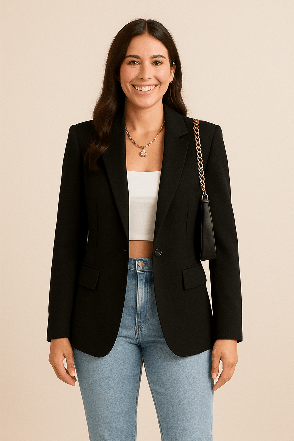 Women's Tailored Blazer Jacket - Stylish Polyester for Casual or Work Wear