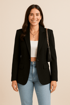 Women's Tailored Blazer Jacket - Stylish Polyester for Casual or Work Wear