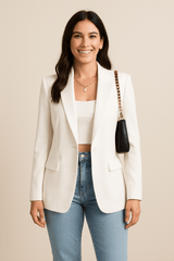 Women's Tailored Blazer Jacket - Stylish Polyester for Casual or Work Wear