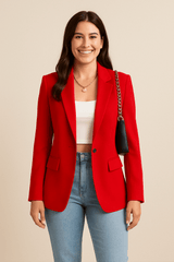 Women's Tailored Blazer Jacket - Stylish Polyester for Casual or Work Wear