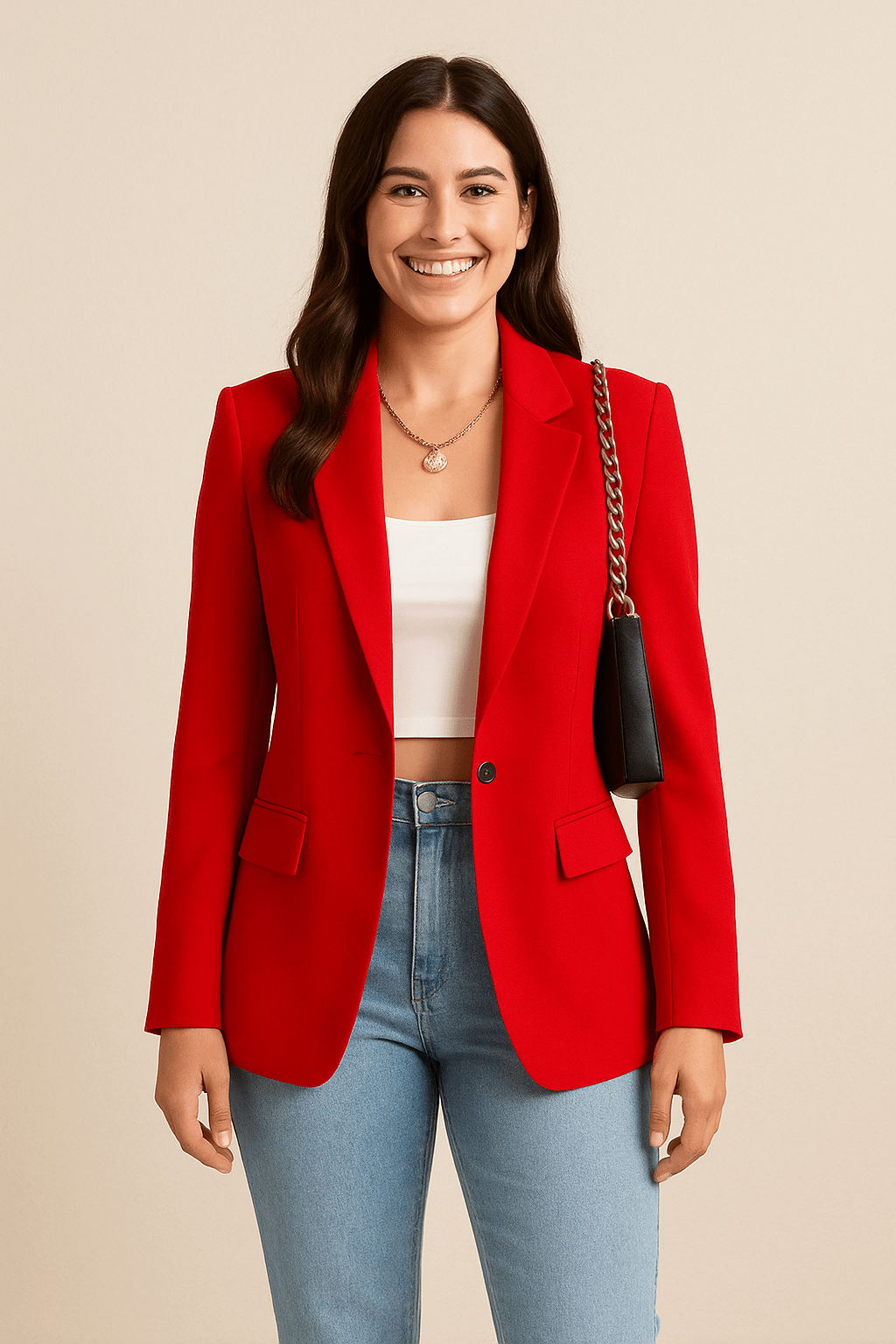 Women's Tailored Blazer Jacket - Stylish Polyester for Casual or Work Wear