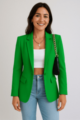 Women's Tailored Blazer Jacket - Stylish Polyester for Casual or Work Wear