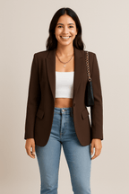 Women's Tailored Blazer Jacket - Stylish Polyester for Casual or Work Wear