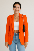Women's Tailored Blazer Jacket - Stylish Polyester for Casual or Work Wear