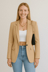 Women's Tailored Blazer Jacket - Stylish Polyester for Casual or Work Wear