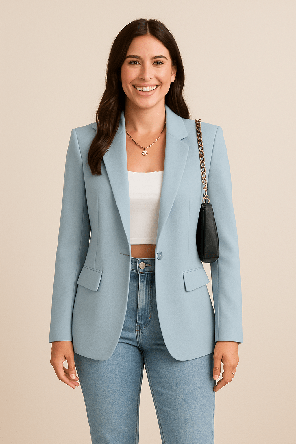 Women's Tailored Blazer Jacket - Stylish Polyester for Casual or Work Wear