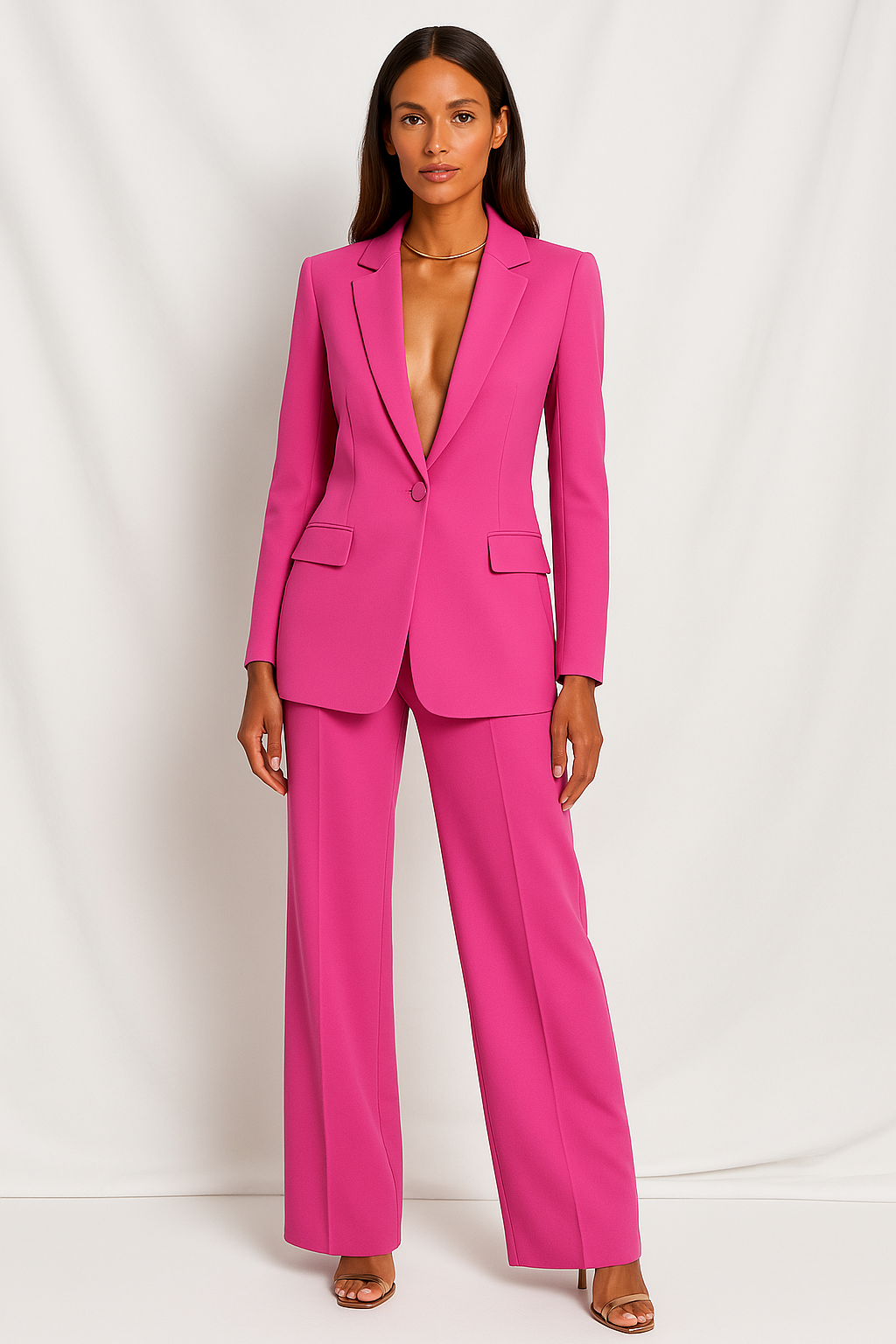 Women's Lightweight Tailored Blazer and Wide-Leg Trousers Set for Office Wear