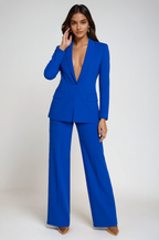 Women's Lightweight Tailored Blazer and Wide-Leg Trousers Set for Office Wear