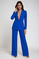 Women's Lightweight Tailored Blazer and Wide-Leg Trousers Set for Office Wear
