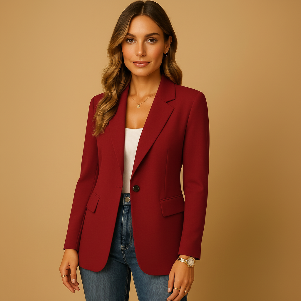 Women's Tailored Single-Breasted Blazer – Office & Casual – Red