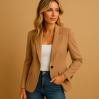 Women's Tailored Single-Breasted Blazer – Office & Casual – Brown