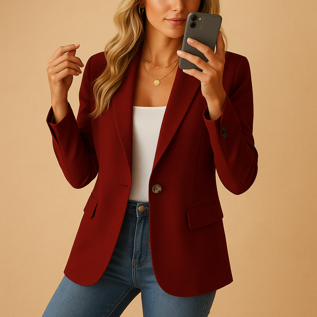 Women's Tailored Single-Breasted Blazer – Office & Casual – Wine Red