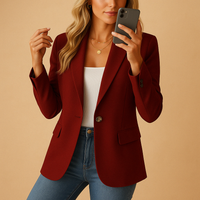 Women's Tailored Single-Breasted Blazer – Office & Casual – Wine Red