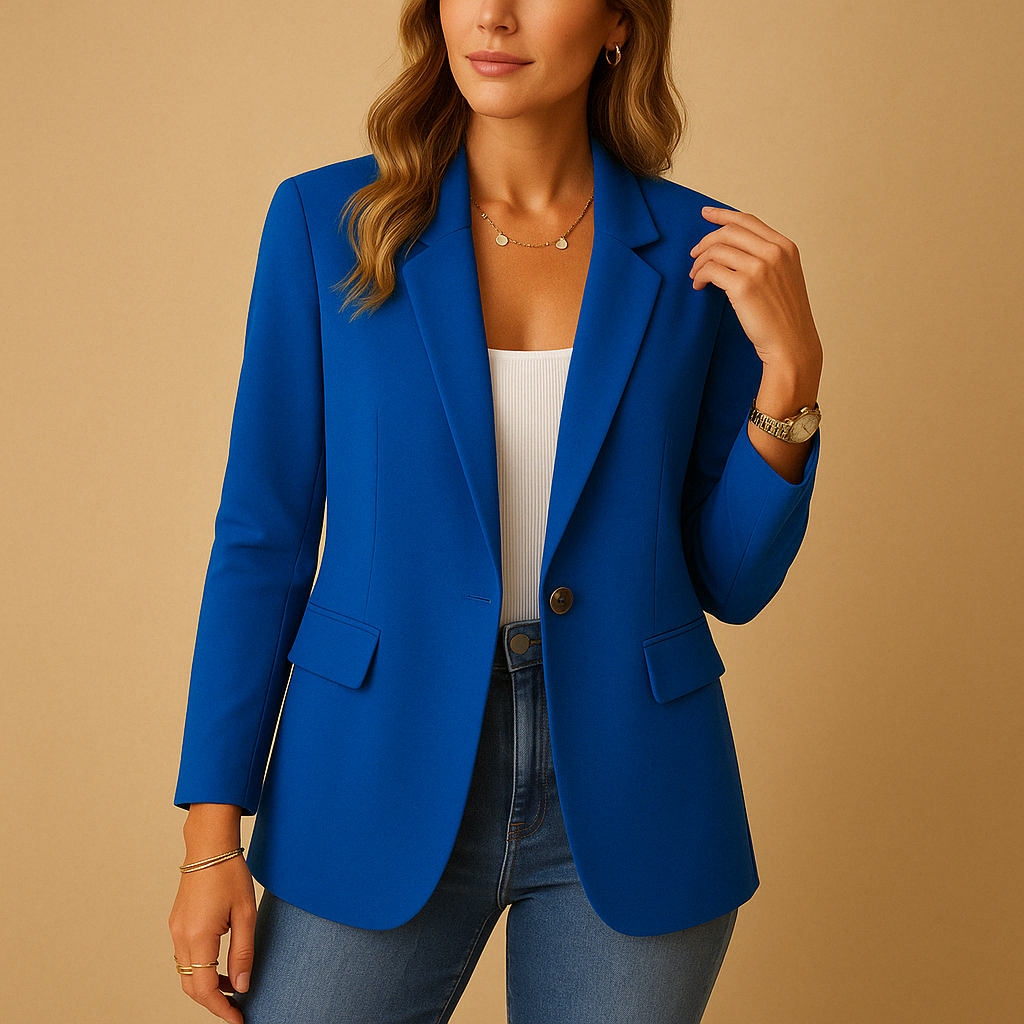 Women's Tailored Single-Breasted Blazer – Office & Casual – Blue
