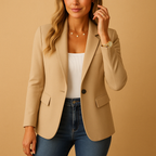 Women's Tailored Single-Breasted Blazer – Office & Casual – Beige