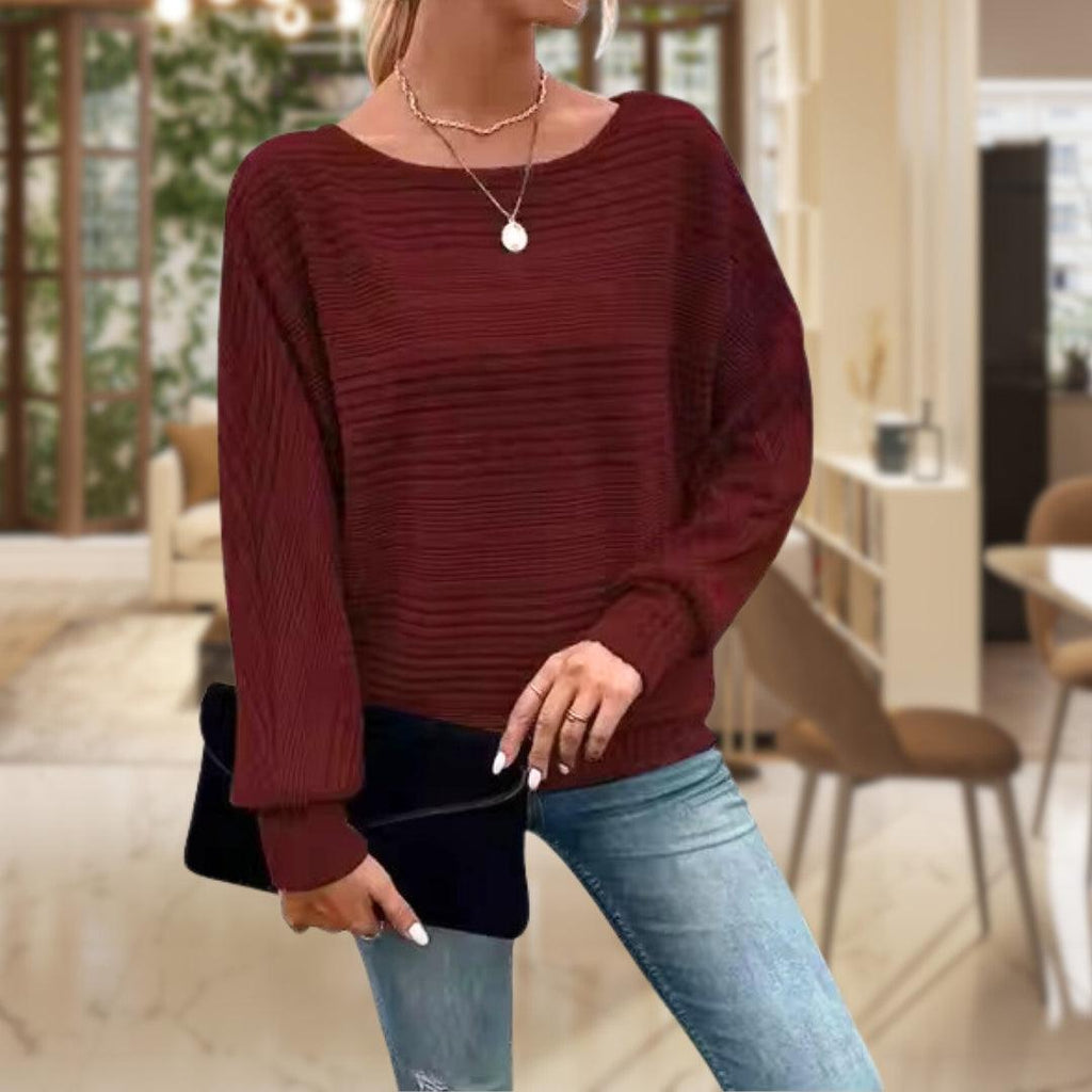 Women's Textured Knit Jumper – Long Sleeve – Red