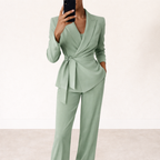Women's Tie Waist Suit – Wide-Leg Office Suit