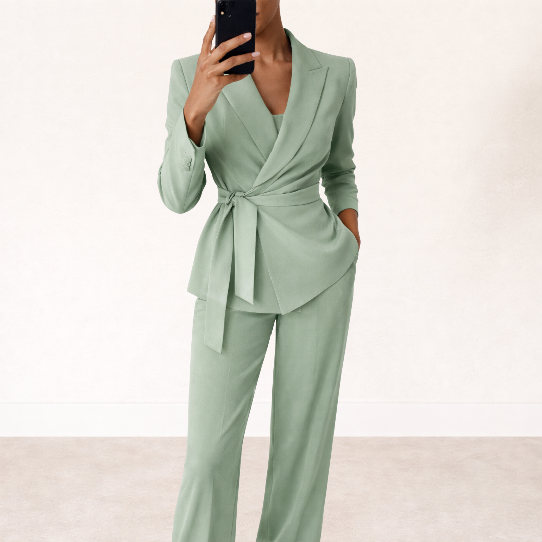 Women's Tie Waist Suit – Wide-Leg Office Suit