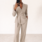 Women's Tie Waist Suit – Wide-Leg Office Suit