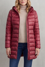 Women's Ultra-Lightweight Hooded Down Jacket – Red