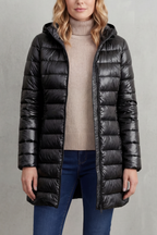 Women's Ultra-Lightweight Hooded Down Jacket – Black