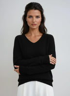 Women's Fitted V-Neck Long Sleeve Jumper – Black