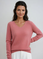 Women's Fitted V-Neck Long Sleeve Jumper – Pink