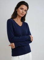 Women's Fitted V-Neck Long Sleeve Jumper – Navy blue